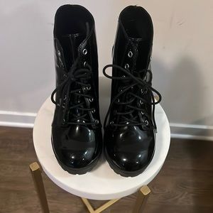 Patent Leather Tie-Up Booties